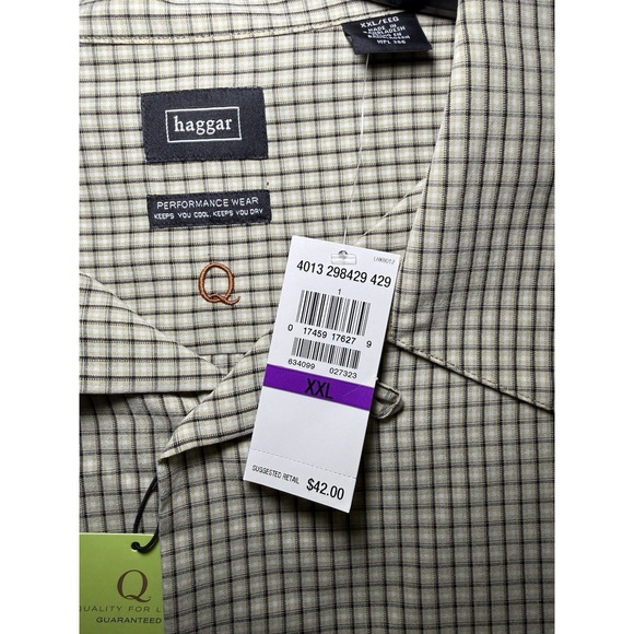 NWT Hagger Men's Sleeve Plaid Print Button Down Shirt Size XXL Keeps You Cool - Picture 6 of 8